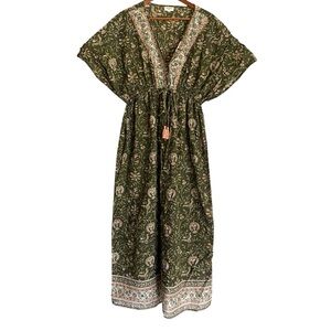 Cost Plus World Market Green Floral Midi Dress